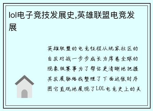 lol电子竞技发展史,英雄联盟电竞发展